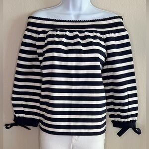 J. Crew 3/4 Sleeve Top with Tie Detail Navy & White Stripe - NWT